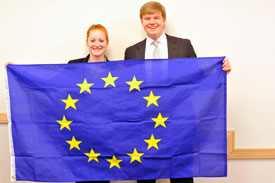 Model EU students and flag Model EU students and flag